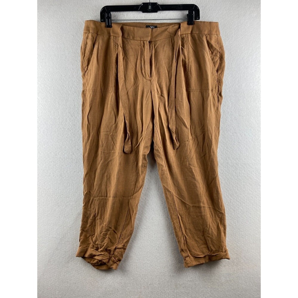 Ann Taylor Loft Pants Womens 14 Brown Paperbag Ankle Cuffed Tie Front Casual